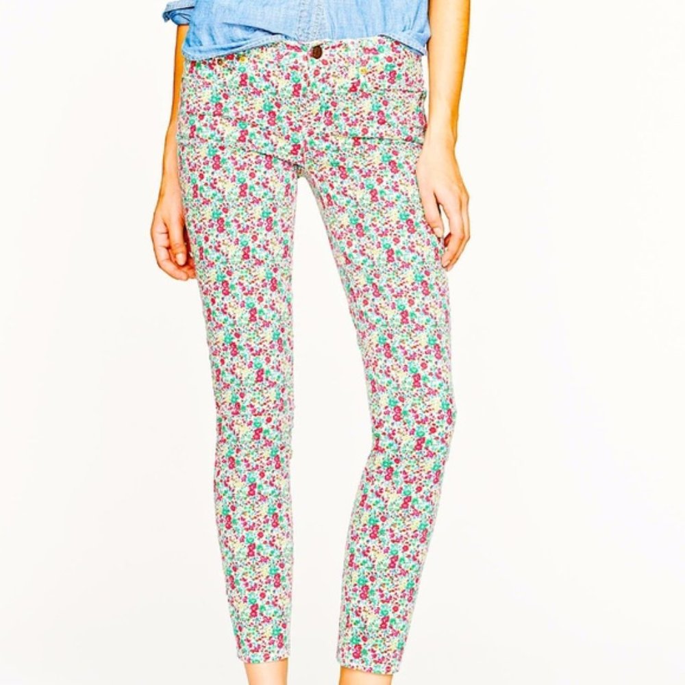 J.Crew Womens Pants Jeans Floral Denim Toothpick Sz 26 Skinny‎ Cropped